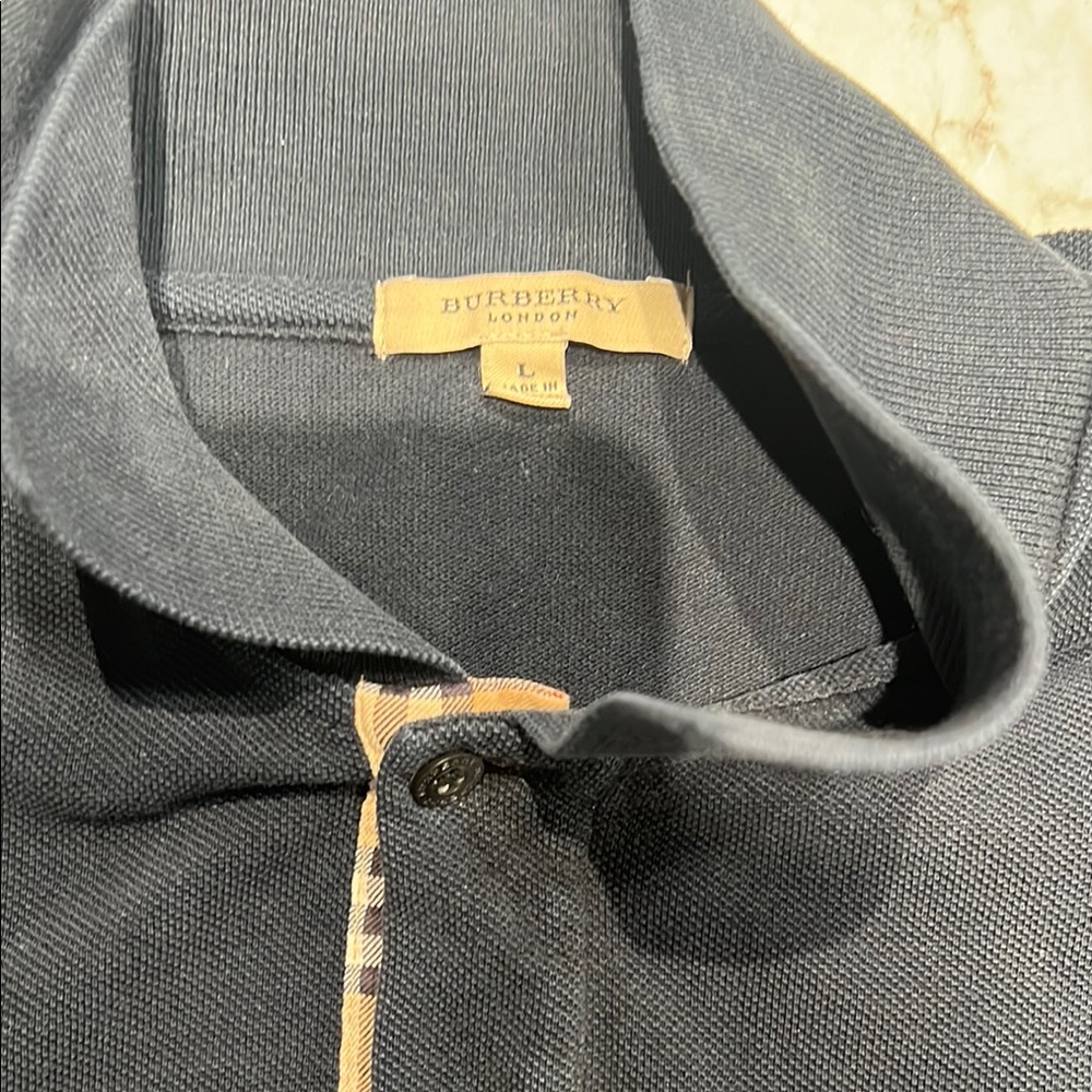 Burberry Charcoal Polo with Plaid Accent
